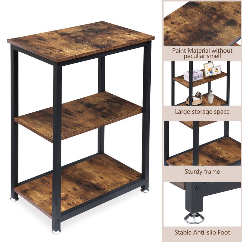 VECELO 3-Tier Nightstands Set of 2 with Open Storage Shelves Narrow Design End Table Set with USB Charging Station for Bedroom