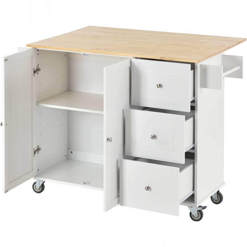 Rolling Mobile Kitchen Island with Drop Leaf - Solid Wood Top