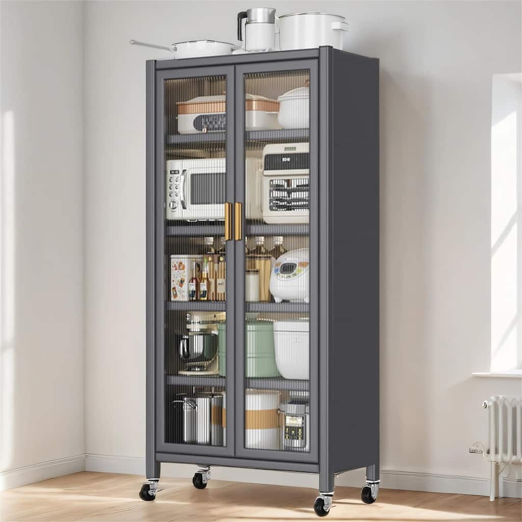 Open-Door Kitchen Shelving Multilevel Microwave Storage Cabinet