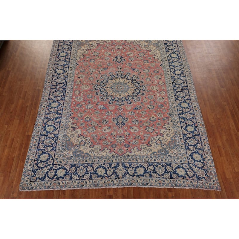 Traditional Pink Najafabad Persian Vintage Rug Handmade Wool Carpet - 9'8" x 12'9"
