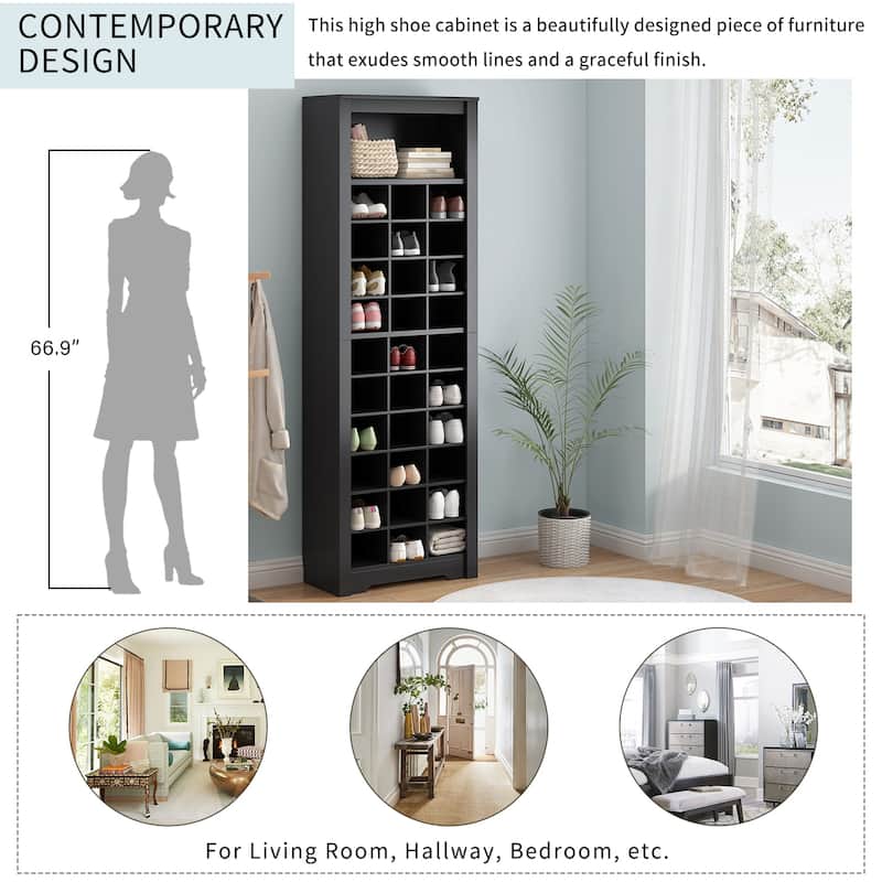 Shoe Storage Cabinet, 30 Pairs Shoe Cabinet, 12.90" Wide Cell Wood Shoe Shelves, 11 Tiers Vertical Shoe Rack for Entryway