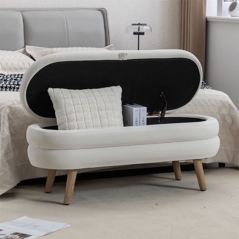Storage Bench Bedroom Bench With Wood Legs For Living Room Bedroom - Ivory