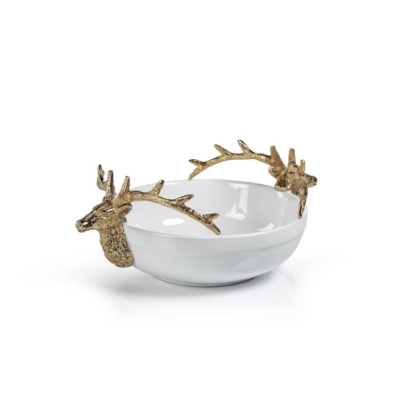 Alberg Ceramic Bowl with Gold Stagg Head Design