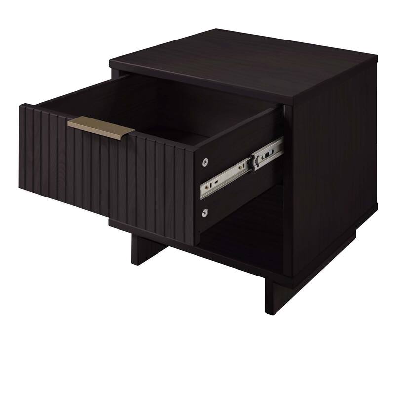 18-Inch Black Nightstand with 1 Drawer, Modern Design, Solid Wood Construction