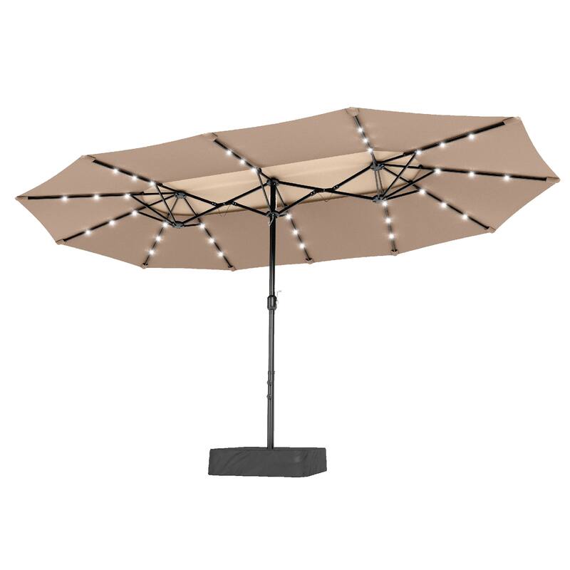 MAISON ARTS 15ft 2-Tier Large Patio Umbrella with Solar Lights, Double-Sided Outdoor Market Umbrellas with Base Included
