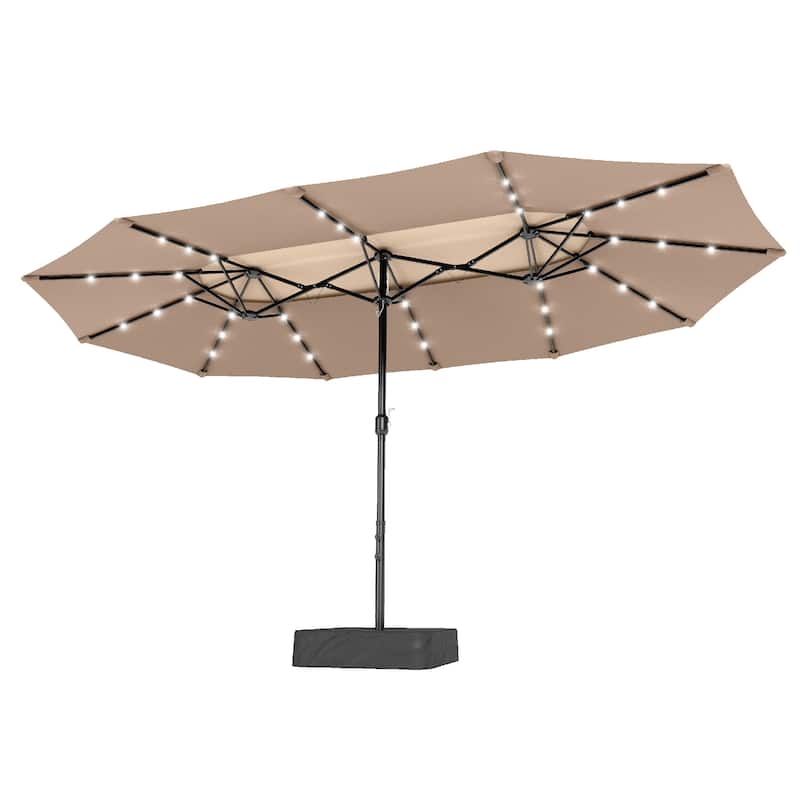 MAISON ARTS 15ft 2-Tier Vented Large Patio Umbrella with Solar Lights, Double-Sided Outdoor Market Umbrellas with Base Included
