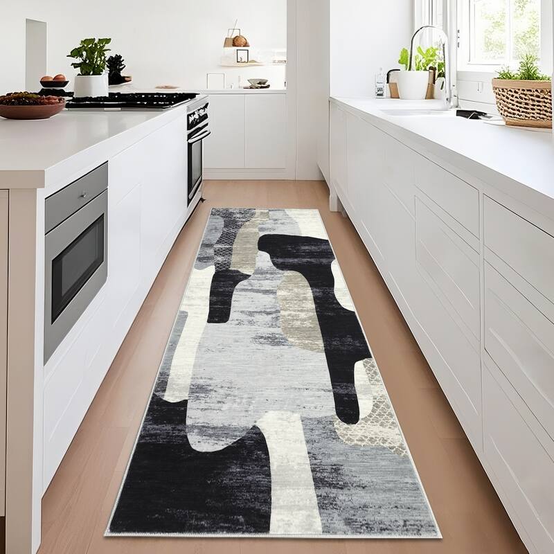 Area Rug Modern Abstract Rugs for Living Room Geometric Non-Slip Backing Low Pile Floor Carpet - 2'x6' - Gray