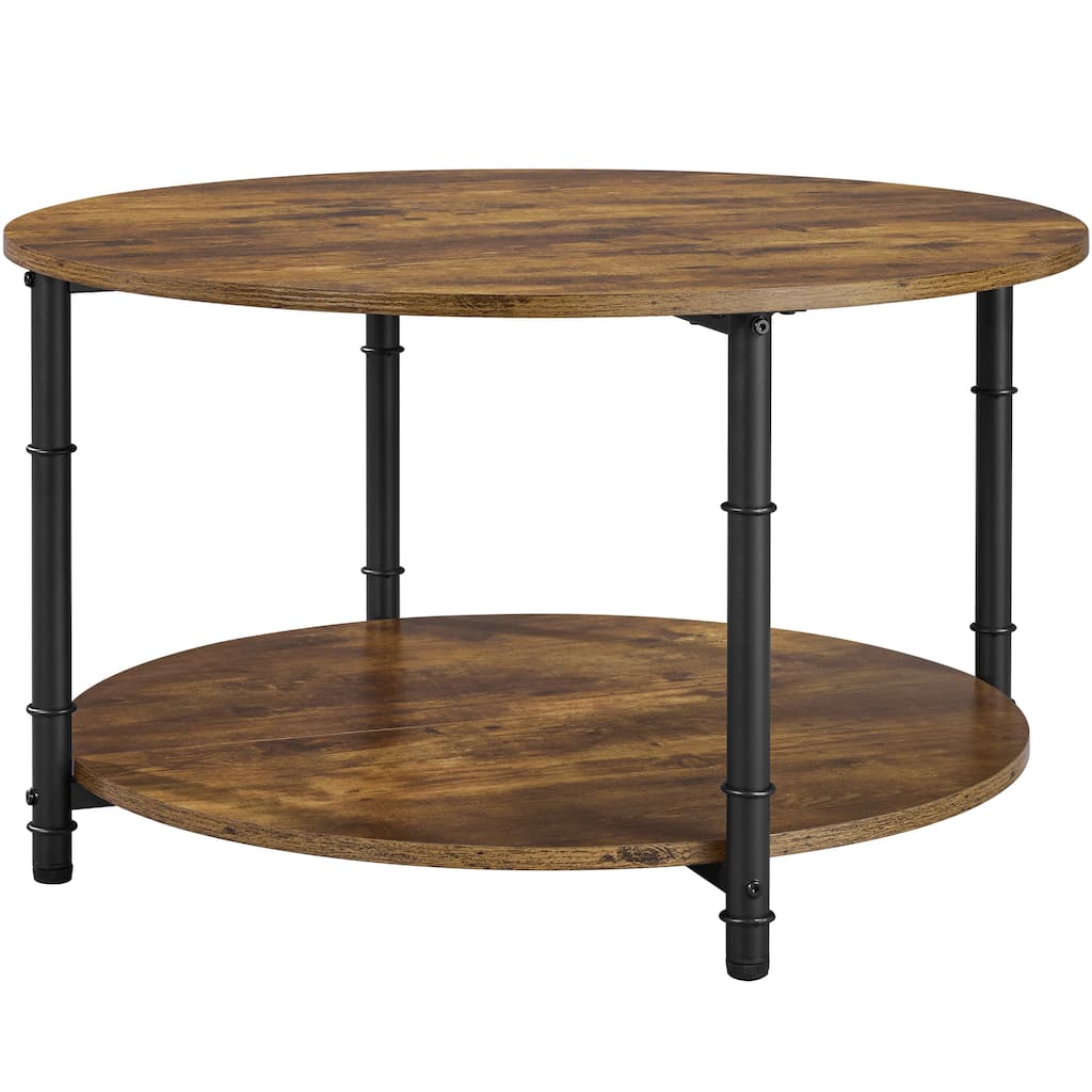 Yaheetech Rustic Metal Round Coffee Table Sofa Table for Living Room, Rustic Brown