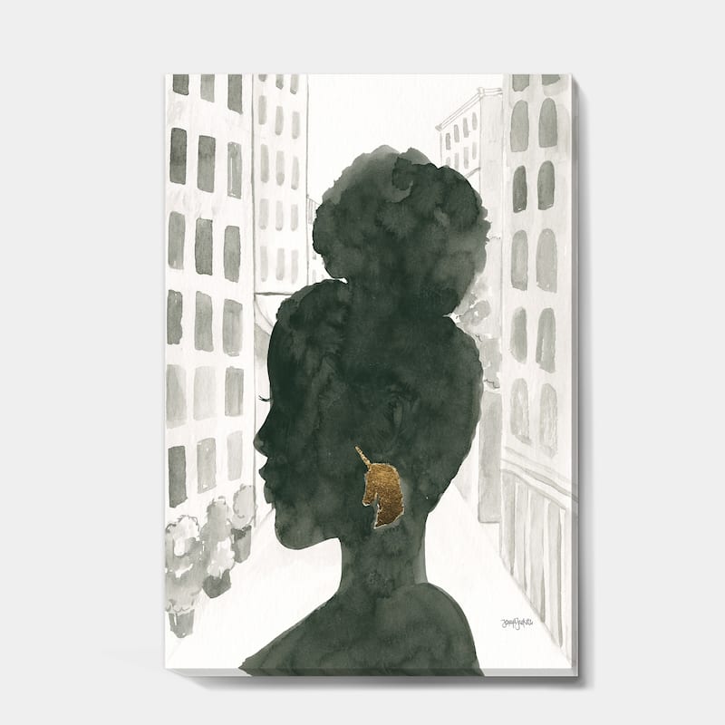 Designart "Glam Pink Ladies II" Fashion Canvas Art - Black