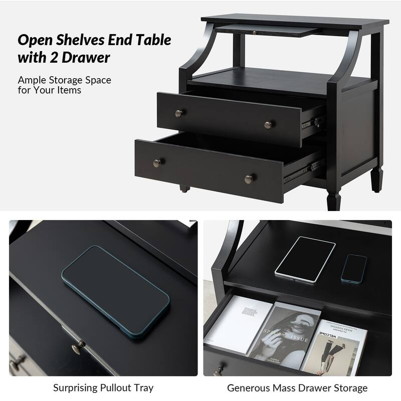 Jennifer Transitional 2 - Drawer End Table with Built-In Outlets and Pull-out Tray by HULALA HOME