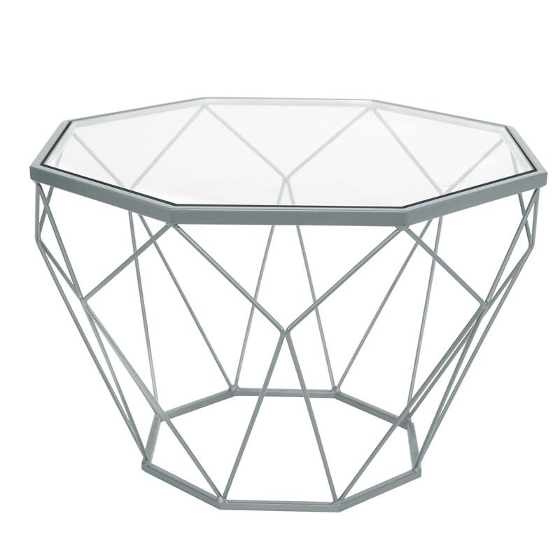 Malibu 22" Modern Octagon Center Coffee Table with Tempered Glass Table top & Sturdy Metal Geometric Base for Living Room Office