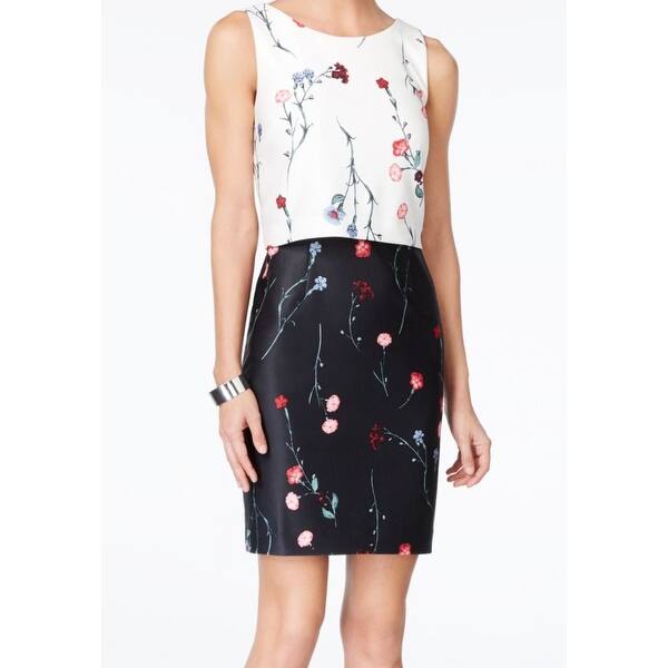 Shop Ivanka Trump New Black White Womens Size 14 Floral Popover Sheath Dress Overstock 18796498