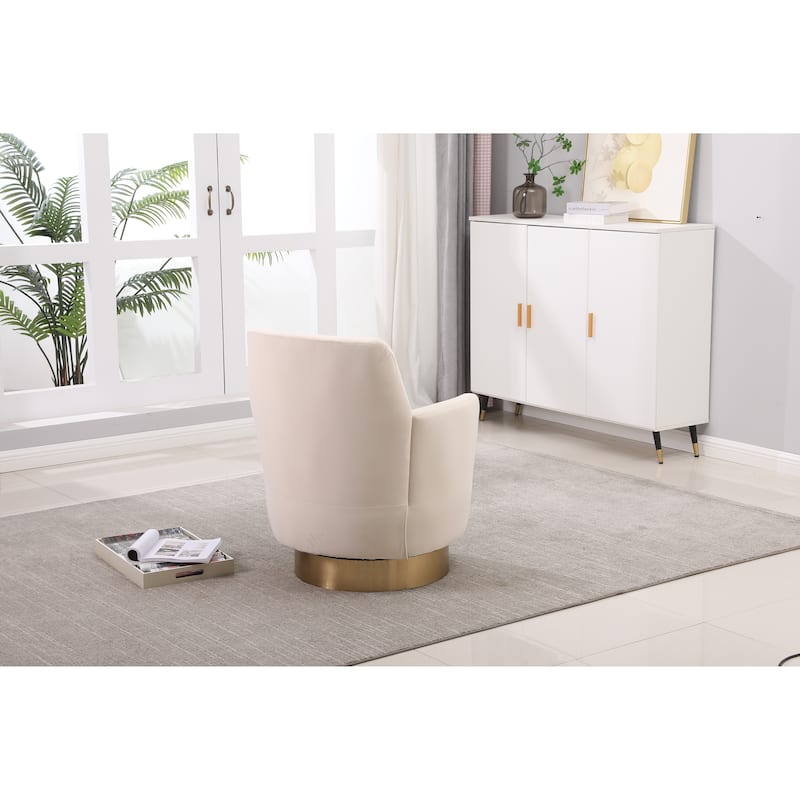 Beige Velvet Modern 29.3" Upholstered Swivel Barrel Chair with Gold Stainless Steel Base