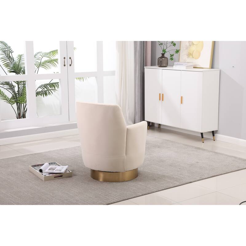 Velvet Swivel Barrel Chair with Gold Base & High-Density Foam