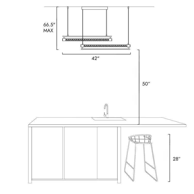 Modern 2-Tier Gold LED Linear Island Chandelier for Kitchen Island Dining Room - W42" x H66.5" Max