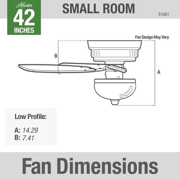 dimension image slide 1 of 2, Hunter 42" Newsome Low Profile Ceiling Fan with LED Bowl Light Kit, Pull Chain - Transitional, Casual