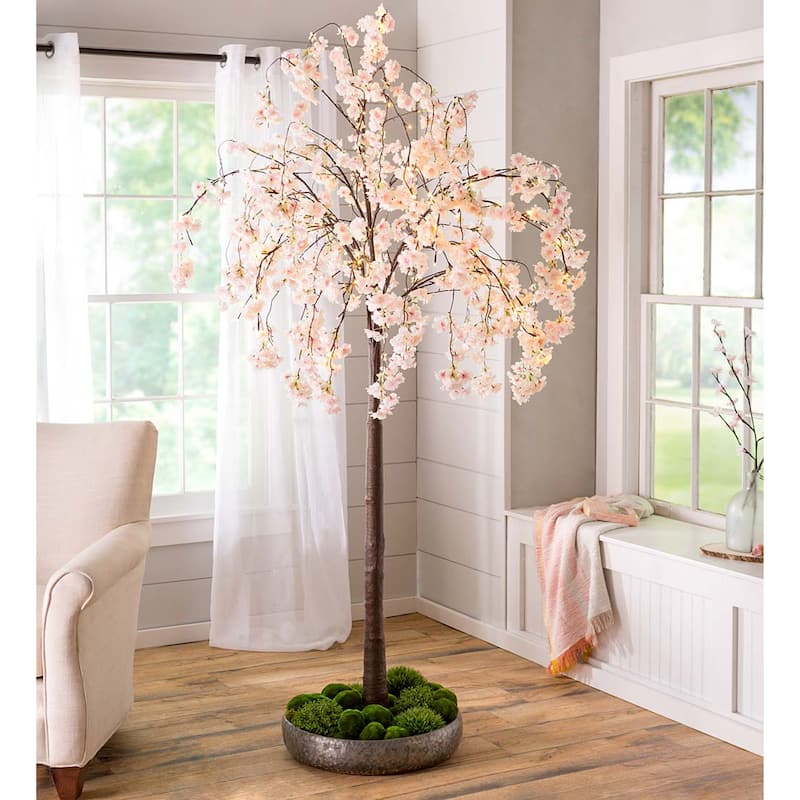 Large Lighted Faux Weeping Cherry Tree, 6'H