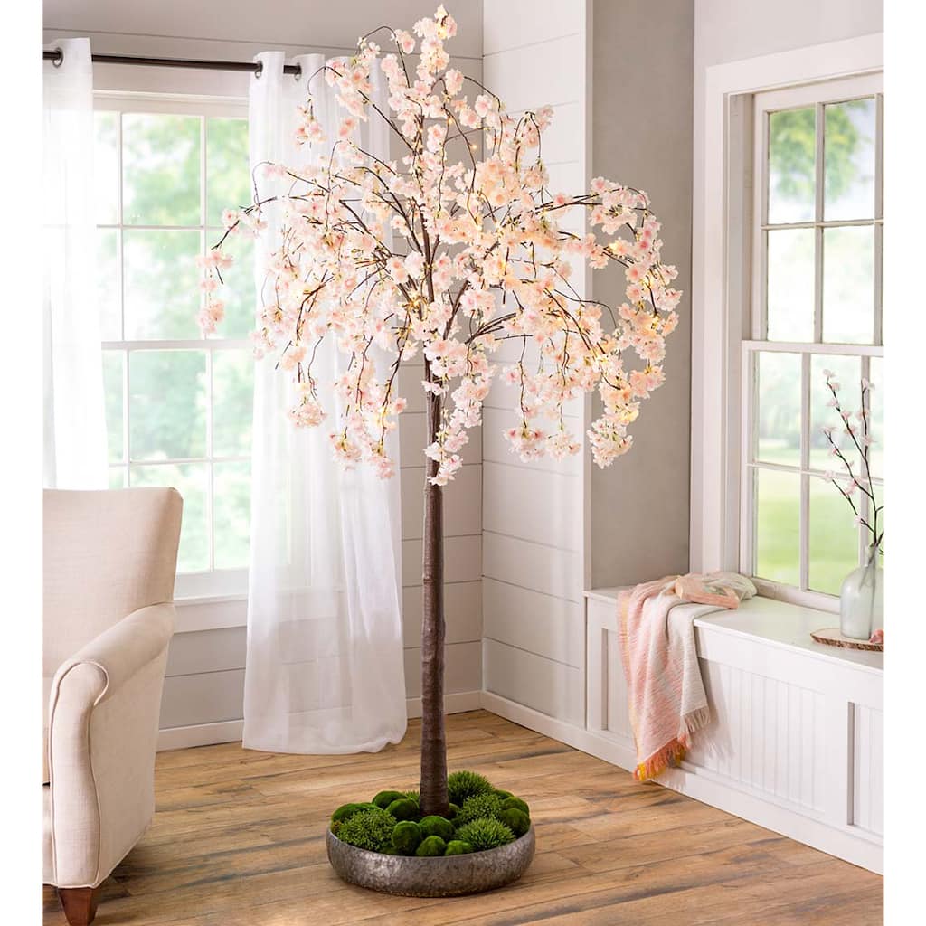Large Lighted Faux Weeping Cherry Tree, 6'H