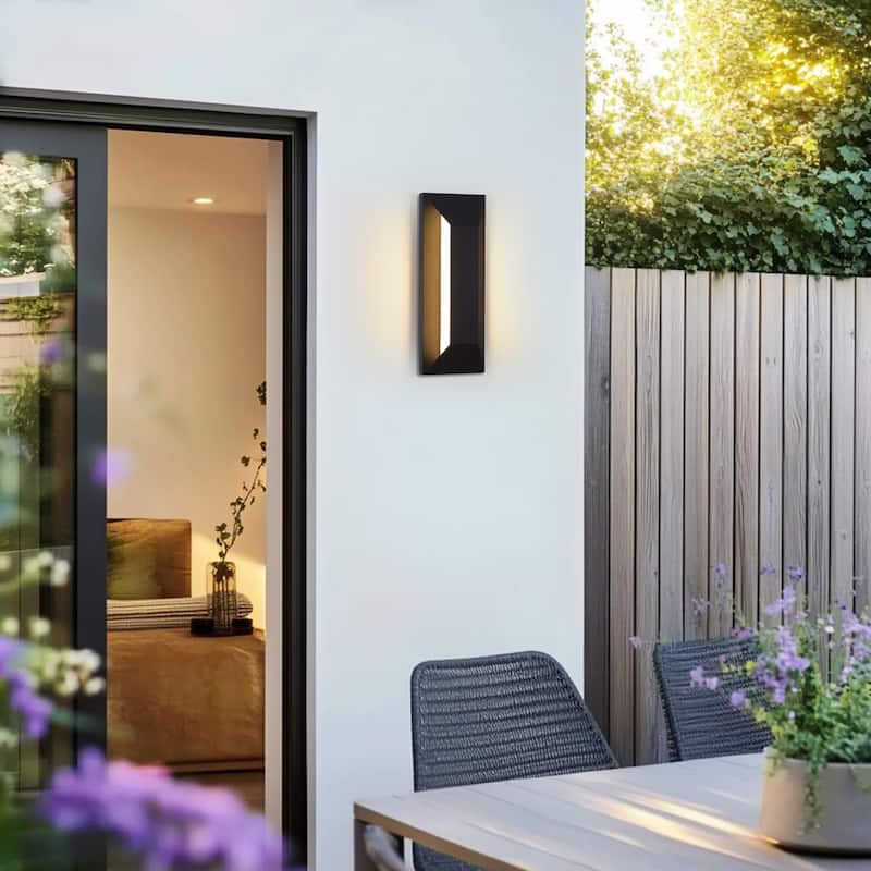 Black Outdoor LED Wall Lantern Sconce with Frosted Glass