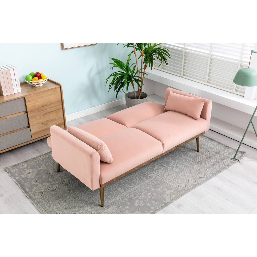 Modern Loveseat Sofa Accent Sofa, Comfort Velvet Convertible Futon Sofa & Sofa Bed with Metal Feet and Adjustable Backrest