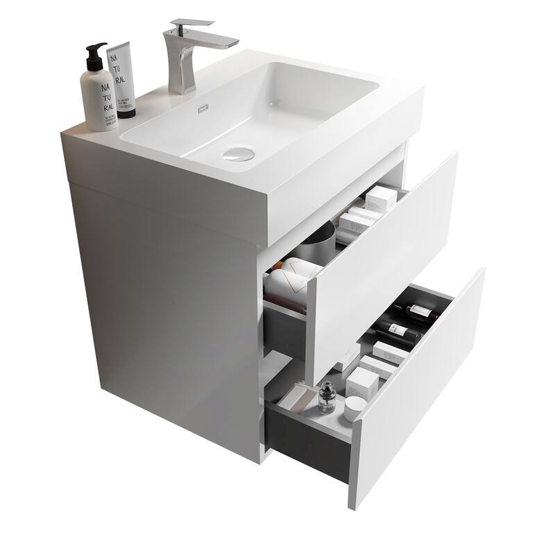 Modern Wall Mounted Bathroom Vanity with One-Piece Sink Basin without Drain and Faucet