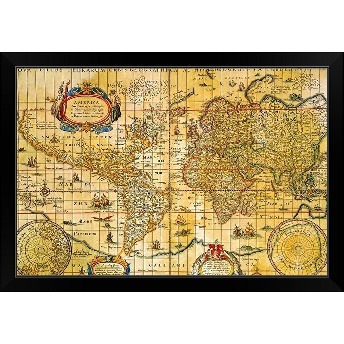 A0 A1 A2 A3 A4 World Map Vintage Black Art Canvas Print