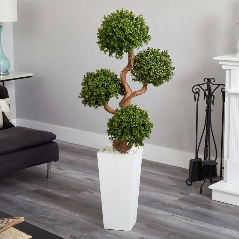 Artificial Topiary Tree with Planter - 55" Indoor Outdoor Decorative Greenery - Green