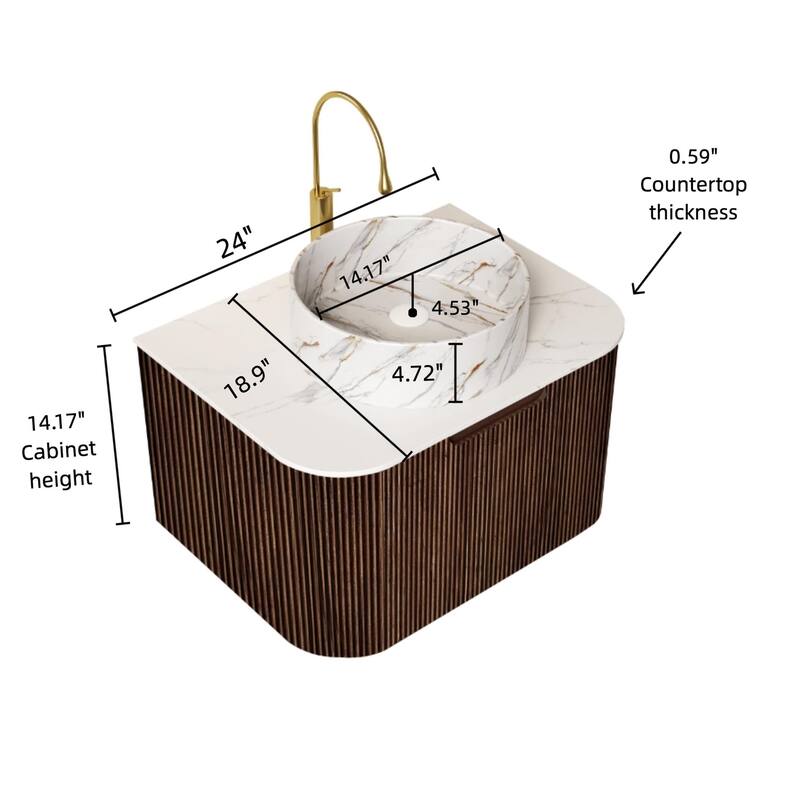 Floating Bathroom with Round Ceramic Basin and Storage Drawer