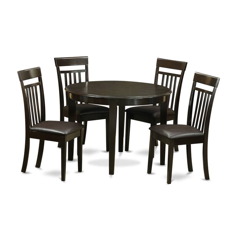 East West Furniture 5 Piece Dining Room Furniture Set- A Round Kitchen Table and 4 Dining Chairs, Cappuccino (Seat Options)