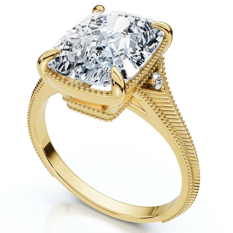 Bliss Diamond Certified 5Ct Taylor Elongated Cushion Engagement Ring Yellow Gold Lab Grown