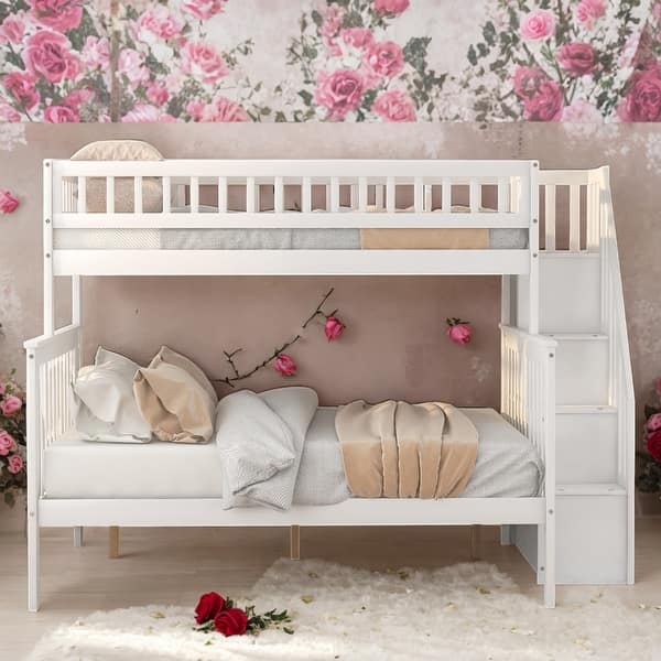 slide 2 of 22, Modern Twin Over Full Bunk Bed With Storage,s for Bedroom White