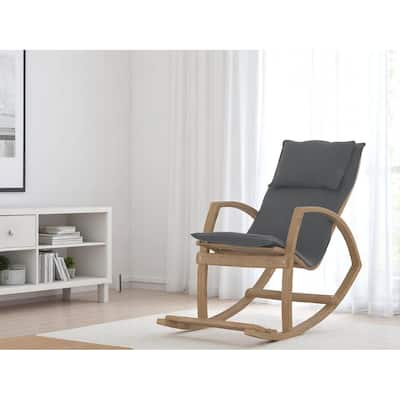 Modern Rocking Chair, Modern Accent Rocker Armchair With Wooden Frame, Upholstered High Back Wooden Rocking Chair