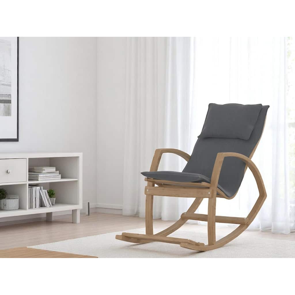 Modern Rocking Chair, Modern Accent Rocker Armchair With Wooden Frame, Upholstered High Back Wooden Rocking Chair