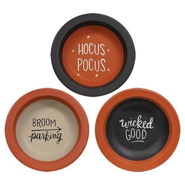 slide 1 of 1, Hocus Pocus Mini Bowl 3 Asstd. - 5.5” in diameter and 1” deep Black-Orange-Taupe
