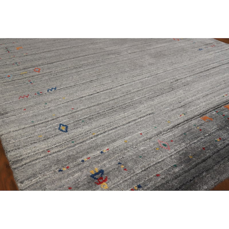 Hand Knotted Oriental 100% Wool Carpet Tribal Tribal Greys & Charcoal Gabbeh Area Rug - 8' 1'' X 5' 0''
