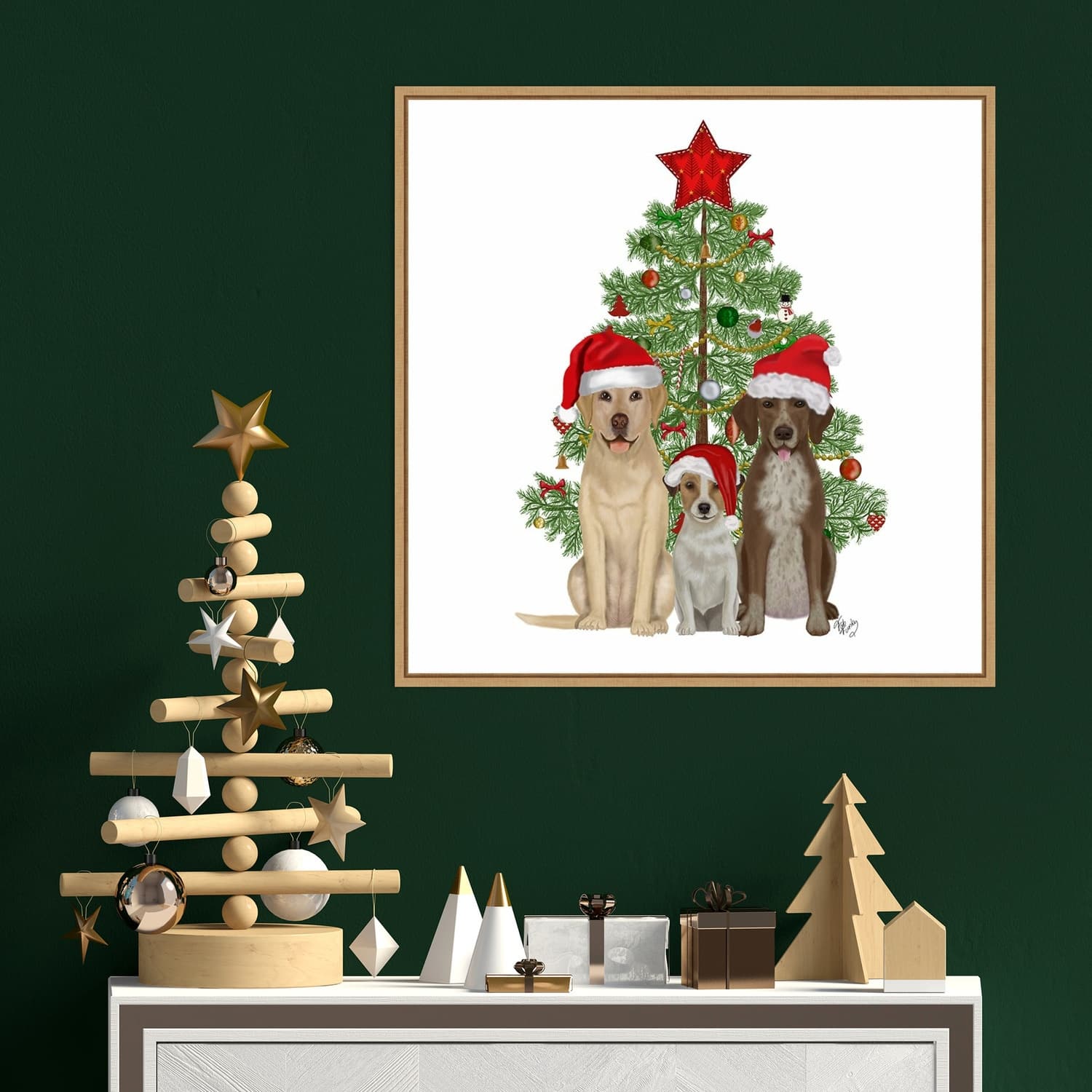 Christmas Dog Trio Tree by Fab Funky Framed Canvas Wall Art - Bed Bath ...