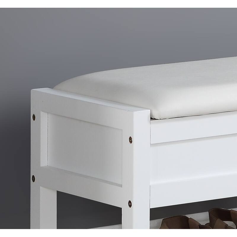 Elegant Upholstered Seat Shoe Bench with Open Shelves, Storage Bench with Flipping Lid, Entryway Footrest Bench