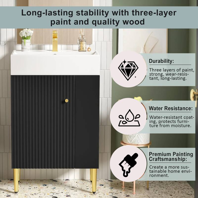 Bathroom Vanity With Combo Cabinet And Single Ceramic Sink, Right Side Storage, 21.6 Inches