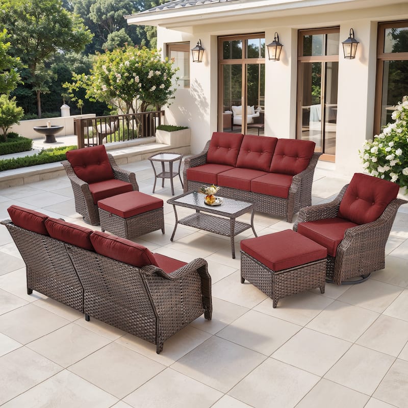 Gymojoy 9-Piece Wicker Patio Furniture Set, 6-inch Thick Cushioned & UV-Resistant, Outdoor Sofa & Chiar Set for Garden