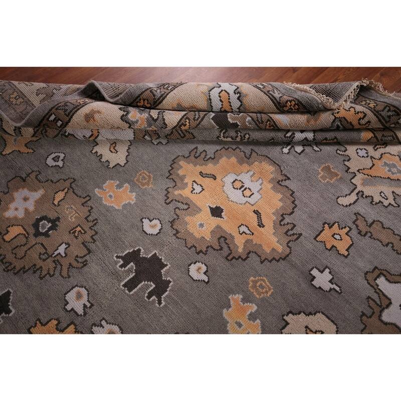 Gray Oushak Oriental Area Rug Handmade Floral Wool Carpet - 9'0" x 11'8"