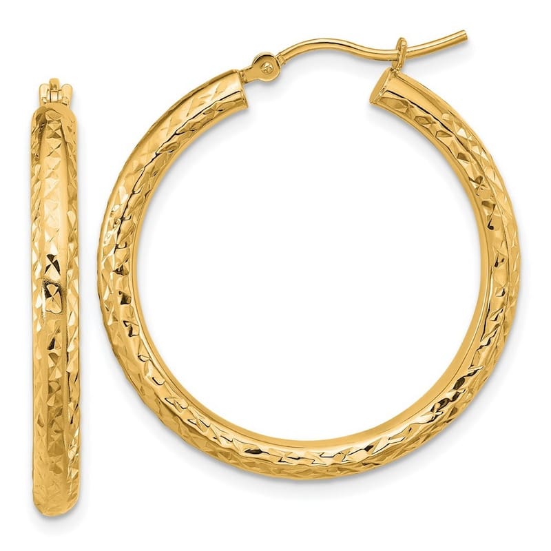 Curata 14k Yellow Gold Sparkle Cut Round Hoop Earrings - 30x30mm