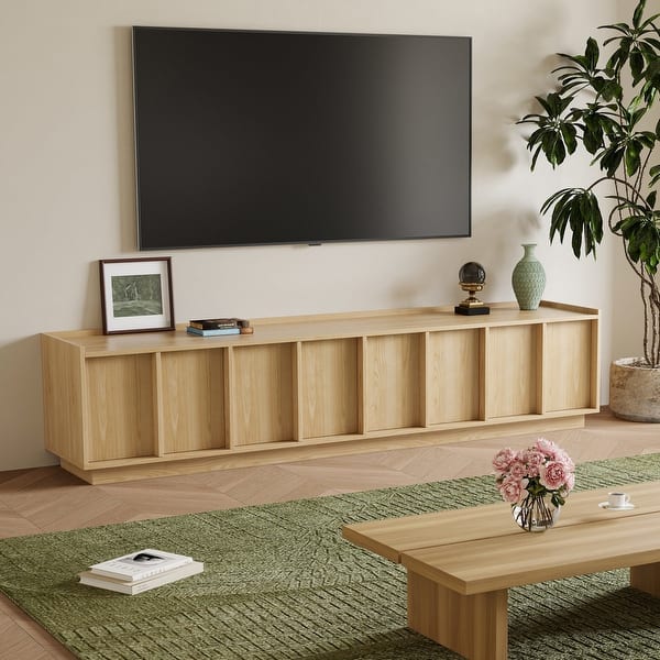 slide 2 of 27, 78.74" Modern TV Stands with Brown Wood Grain,Mid Century Media Console With 4 Cabinets Natural