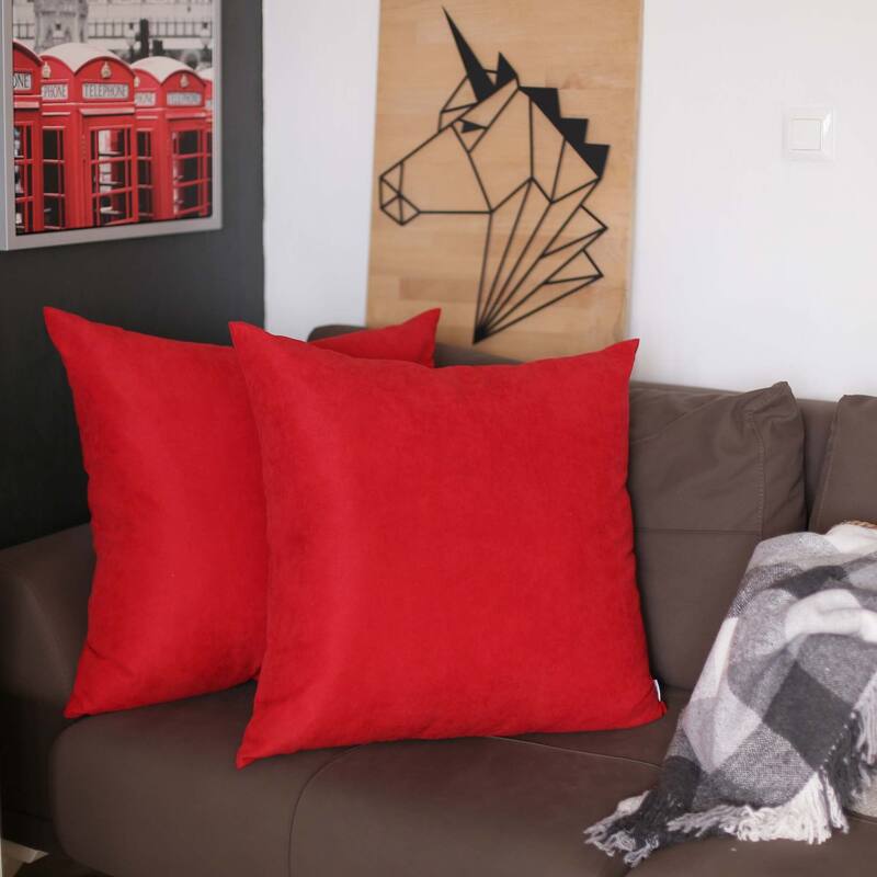 Honey Set of 2 Decorative Throw Pillow Cover Solid Color - 26" x 26" - Red