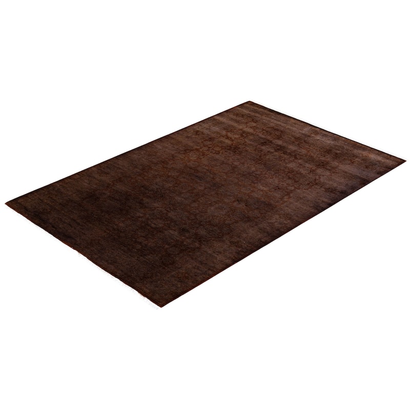 Overton Hand Knotted Wool Vintage Inspired Modern Contemporary Overdyed Brown Area Rug - 4' 2" x 6' 6"