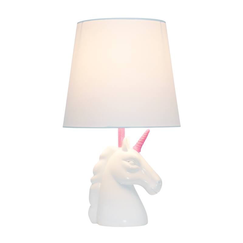 16 in. White and Pink Finish Unicorn Base Table Lamp with White Shade, Childern's Bedroom Lamp