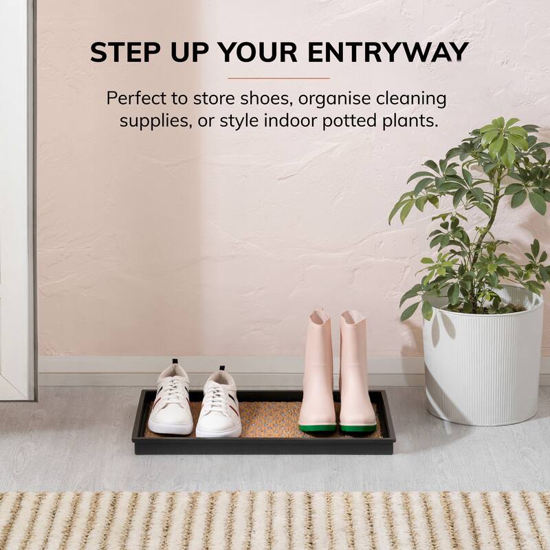 Natural and Recycled Rubber Boot Tray with Tan and Blue Coir Insert