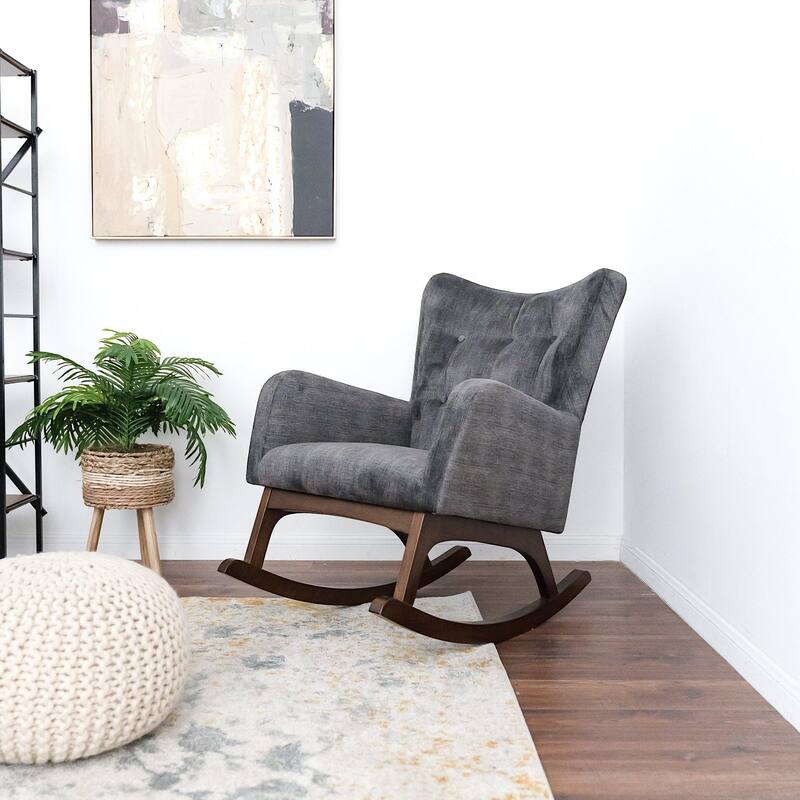 Nursery Rocking Chairs with Solid Wood Base, Leisure Armchair with Padded Seat, Single Glider Chair with High-Back聽