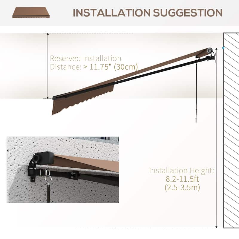 Outsunny 12' x 10' Retractable Awning, Patio Awning Sunshade Shelter with Manual Crank Handle, 280gsm UV Resistant Fabric
