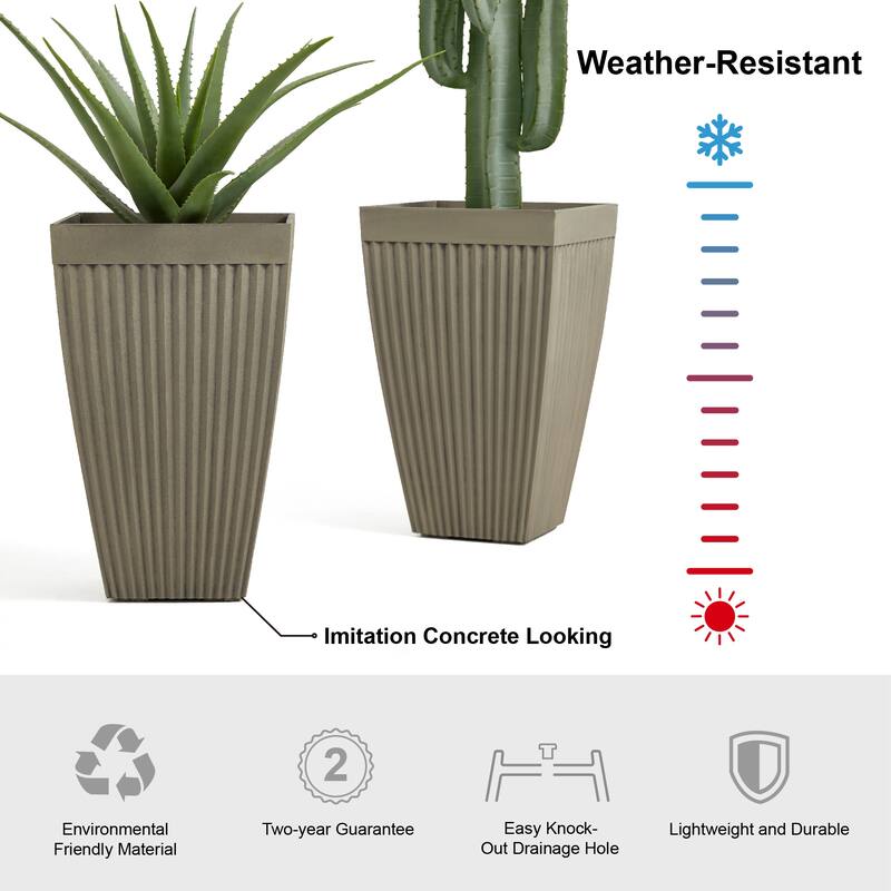 Glitzhome Oversized Eco-Friendly PE Tall Planter Porch Flowerpot (Set of 2)