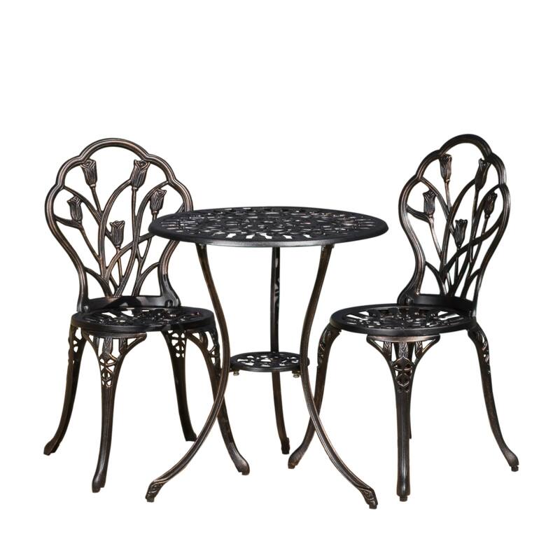Roomfitters 3-Piece Outdoor Bistro Set, Cast Aluminum Patio Table and Chairs for Garden or Balcony, Copper